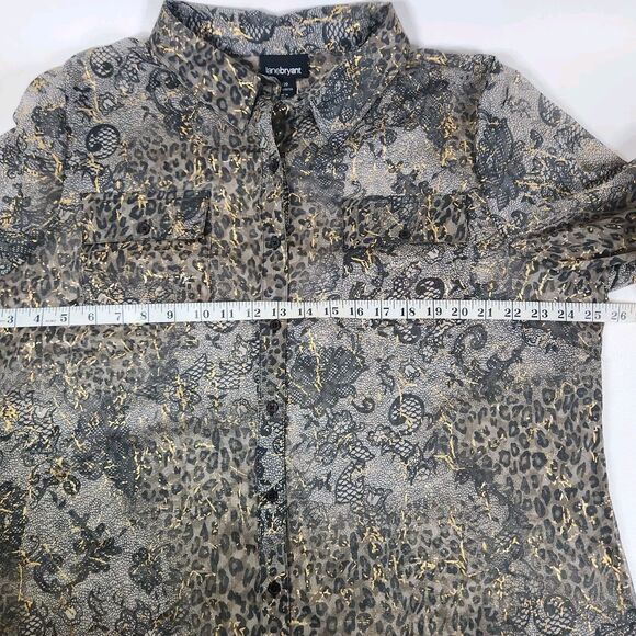 Lane Bryant Mixed Print Leopard Lace Paisley Gold Long Sleeve Button Down 18/20 - Picture 7 of 9
